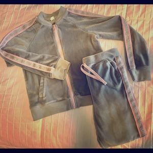Velour gray and pink tracksuit